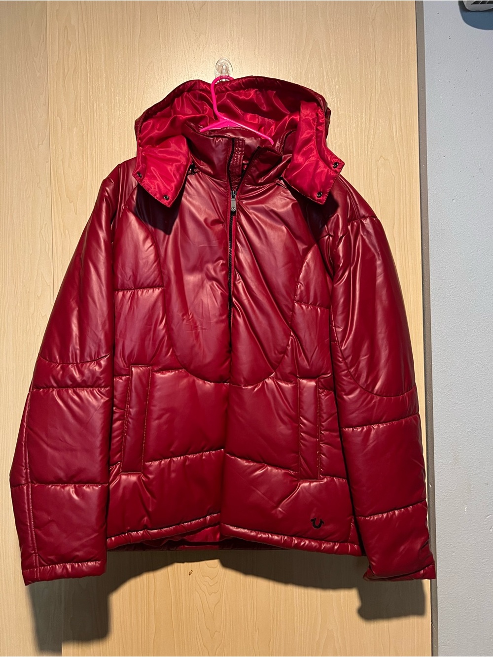 True Religion Red Satin-Look Jacket Interior with Branded Tag